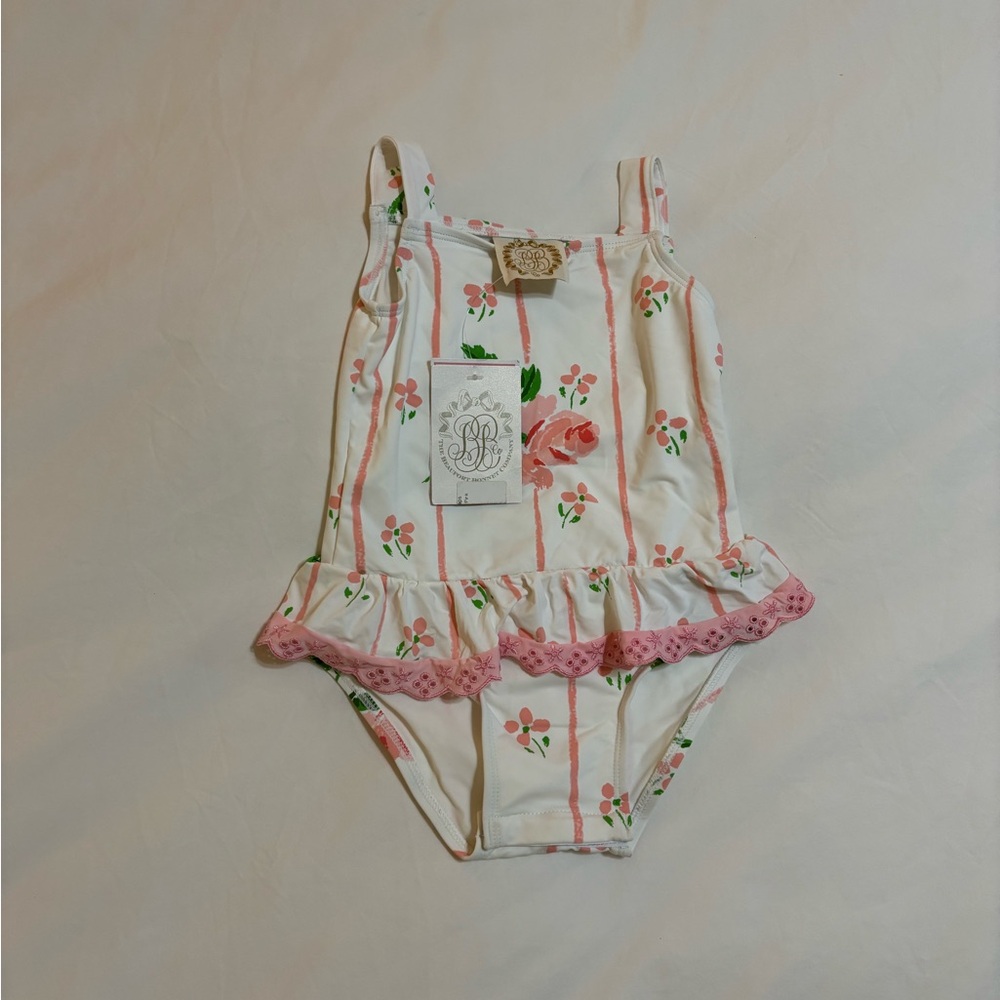 The Beaufort Bonnet Company White and Pink Floral Kids Swim One Piece